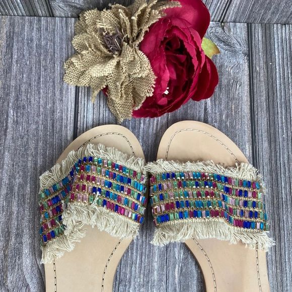 KATE SPADE Solaina Natural Multi-Color Rhinestone Sandals 8.5M - Picture 4 of 10